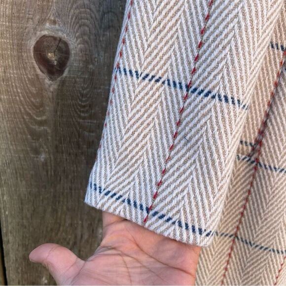 SAM EDELMAN Coat Womens Sz 4 Beige Wool Plaid Single Breasted Walker Pea Jacket - Picture 7 of 15